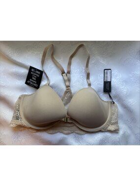 BeMe NYC Nude Rough & Tumble Lace Racer Back Bra US 34B Front Close NEW